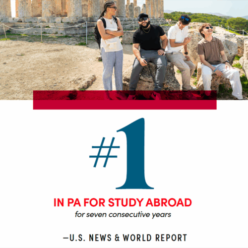 A graphic reading "#1 in PA for Study Abroad for seven consecutive years -U.S. News & World Report."