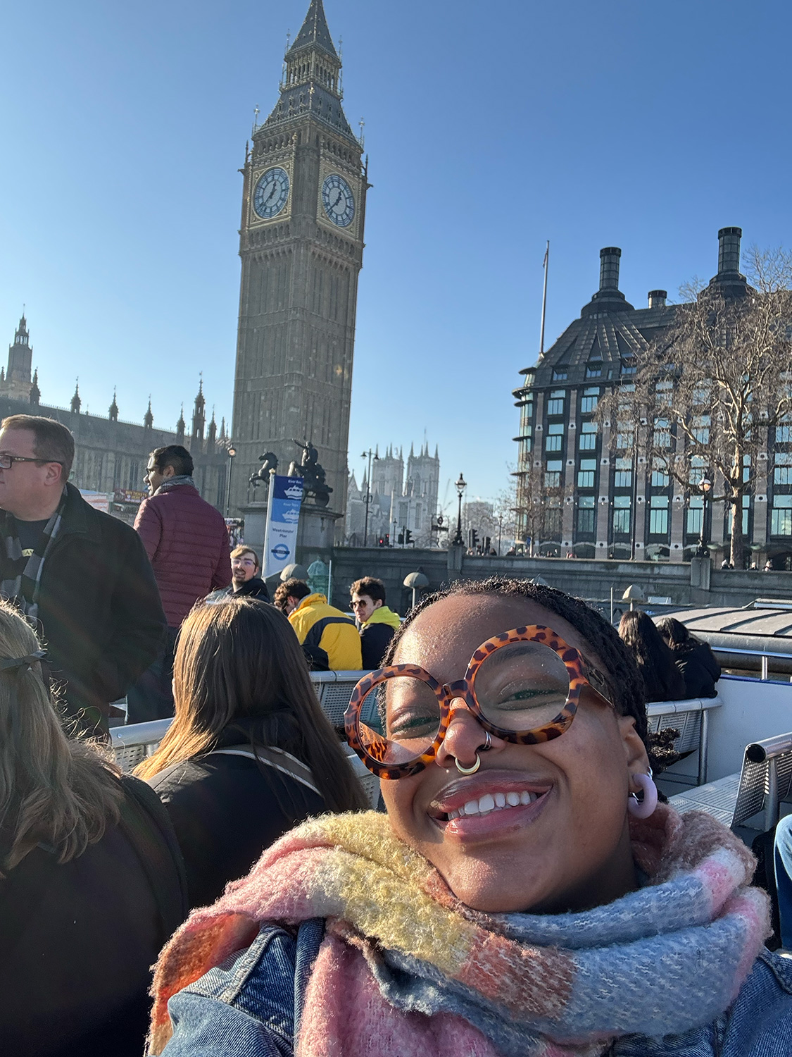 Jamai Vann ’28 in front of Big Ben.