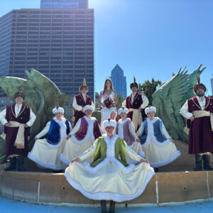 Miss PKM Julia Gabryszewski (top row, center) flanked by other members of the Polish Folk Dance Ensemble