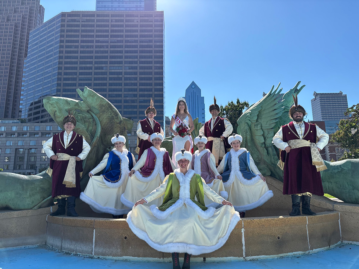 Miss PKM Julia Gabryszewski (top row, center) flanked by other members of the Polish Folk Dance Ensemble
