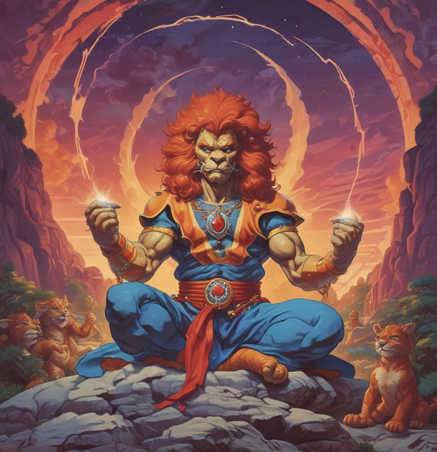 An AI art piece depicting a ThunderCat meditating.