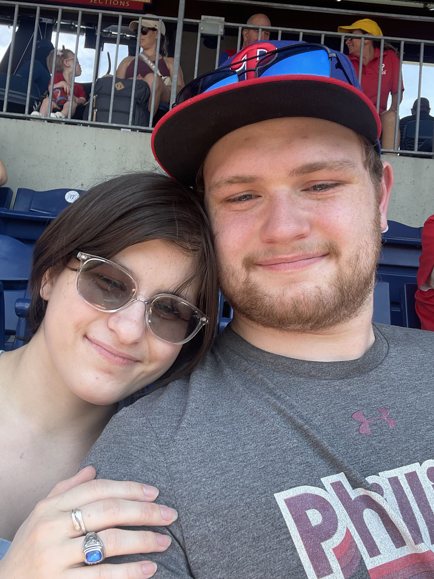 Andrew Spry ’29 and his partner at a Phillies game.