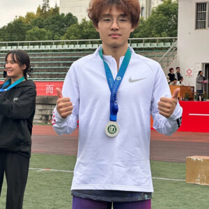 Lei Liu ’27 after winning a medal.
