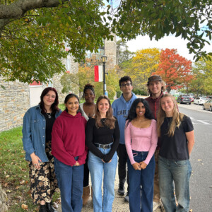 Catherine Christian, peer editors, and graduate assistants outside of Heinz Hall.