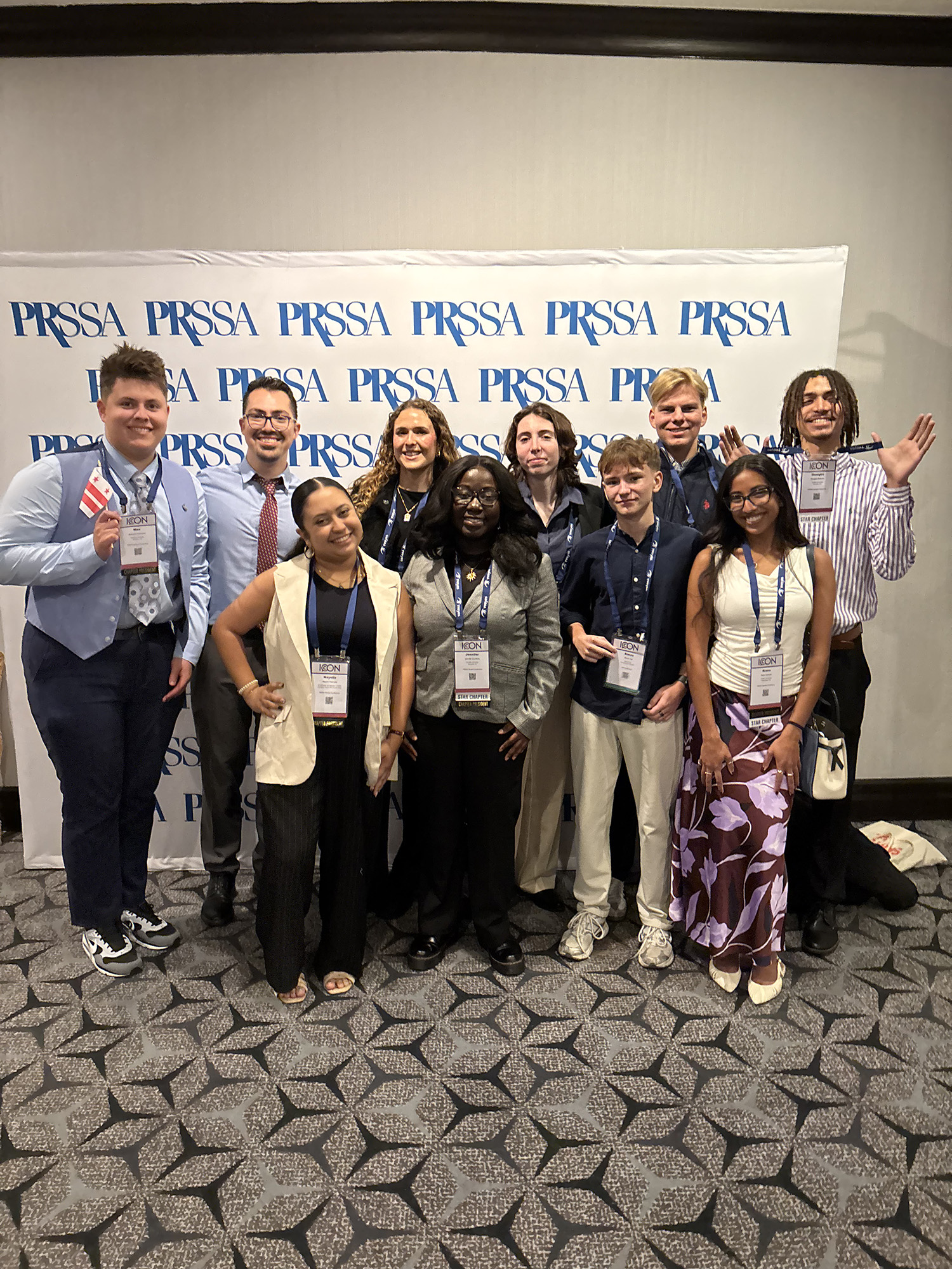 Jen Coulibaly ’26 and Shaughn Williams ’26 with other student PRSSA leaders.