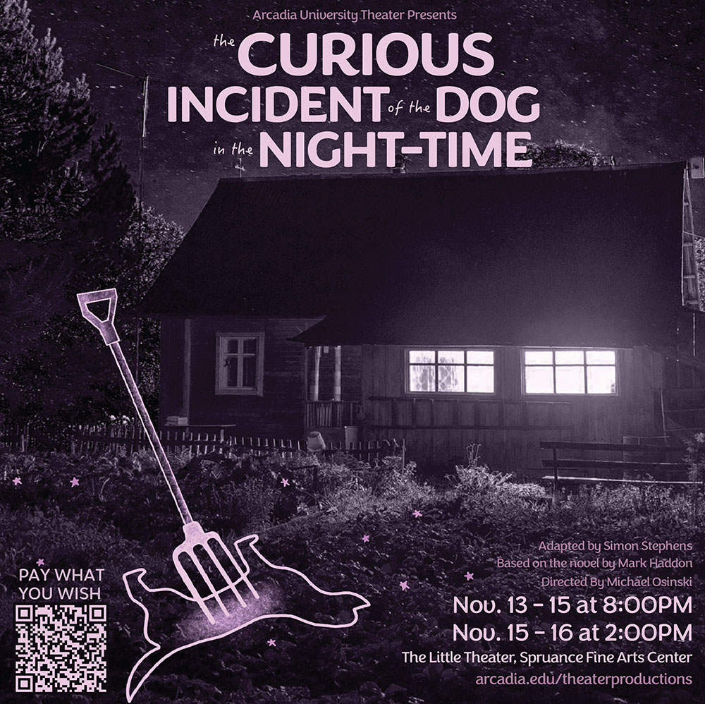 Poster with a house at night with lights in the windows underneath text advertising the show.