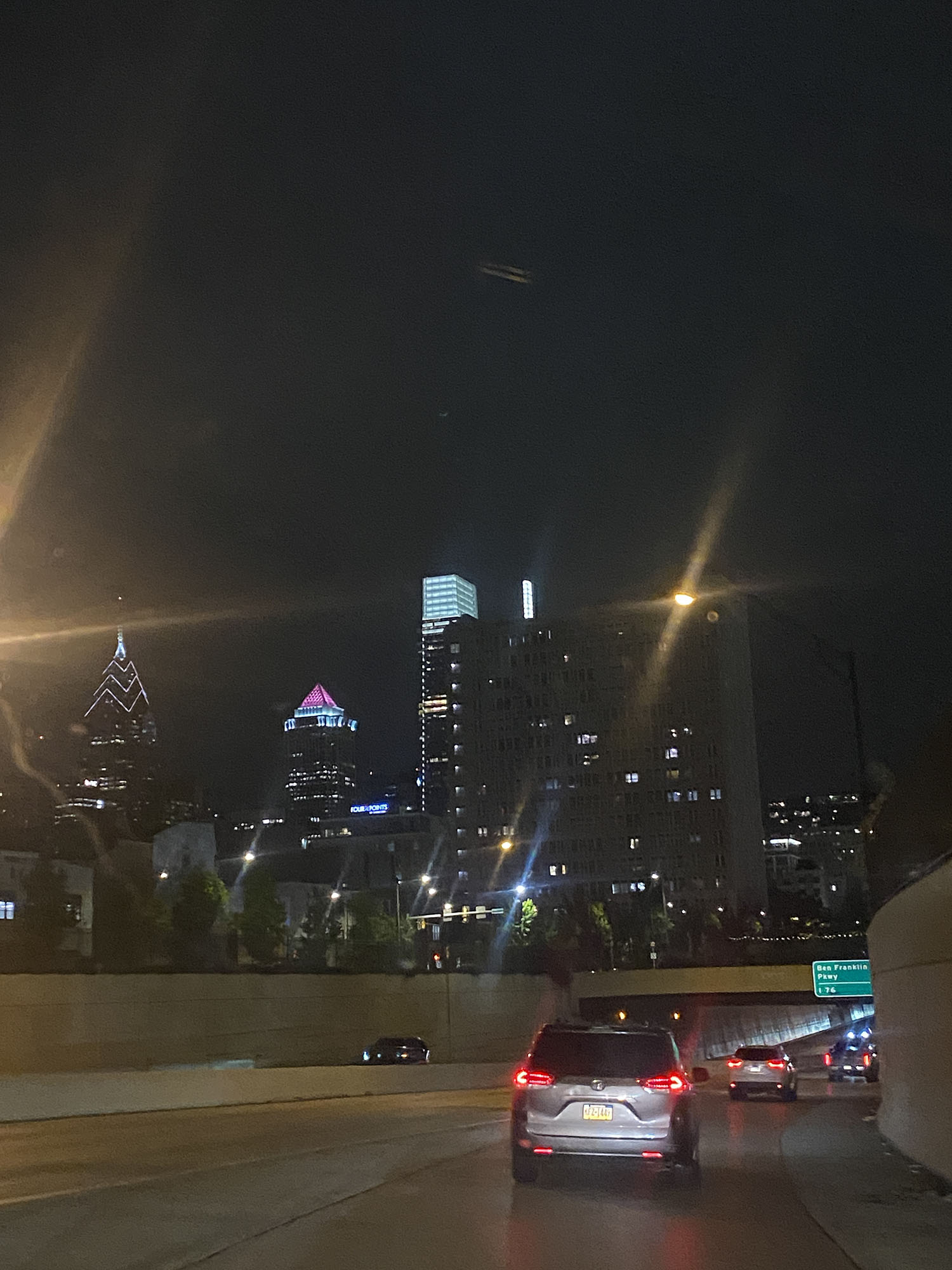The Philadelphia skyline at night.