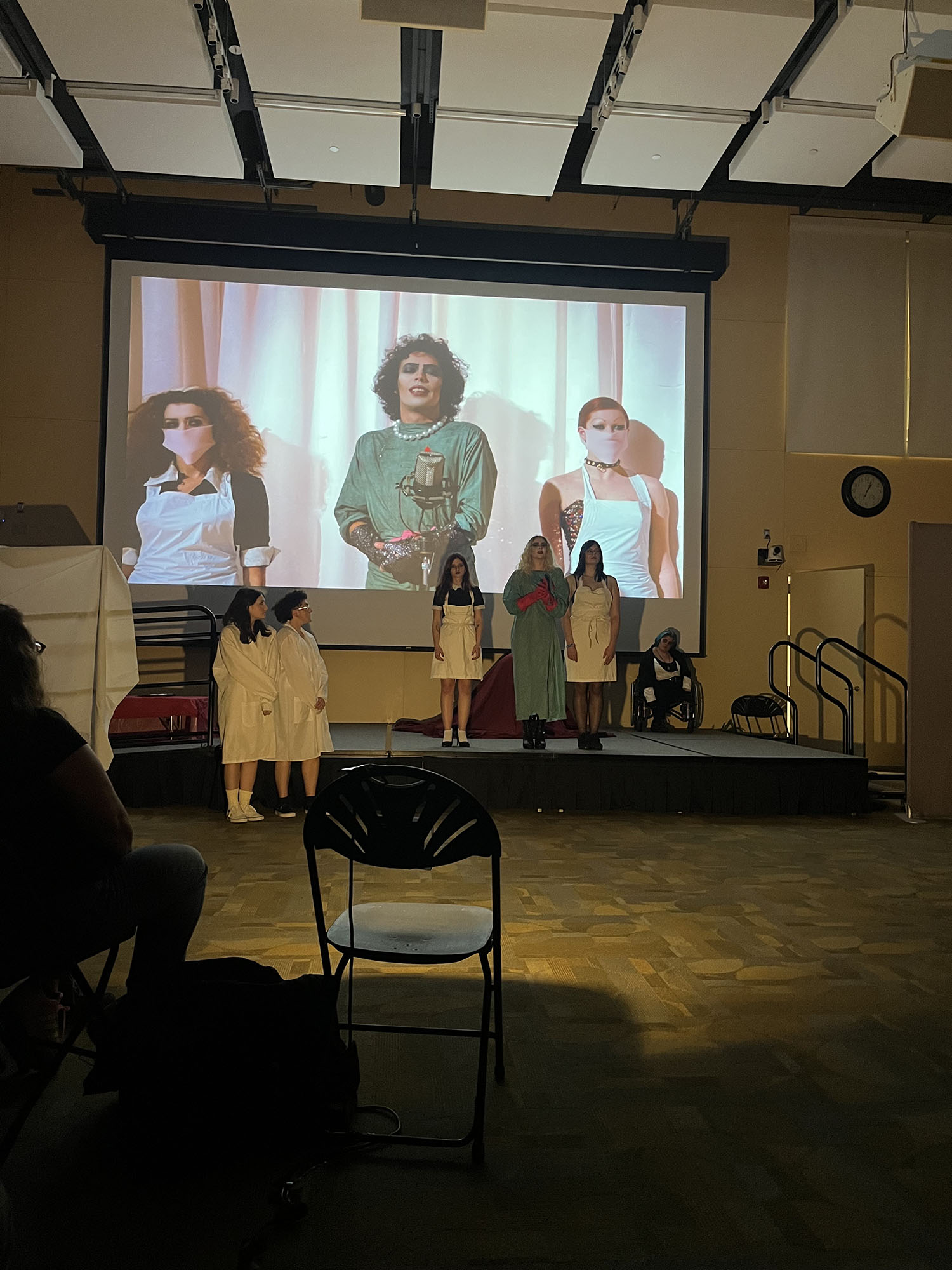 Students acting during the Rocky Horror Picture Show.