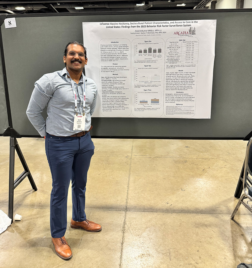Amal Anilkumar stands in front of his research poster at the 2025 APHA conference