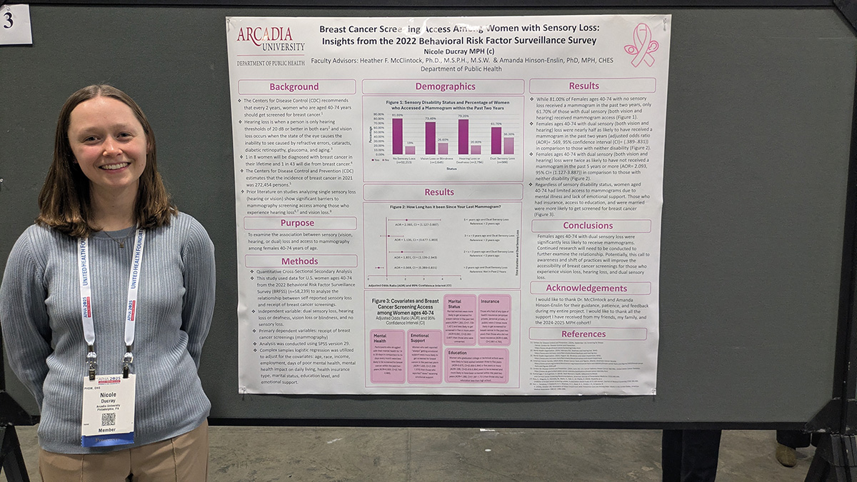 Nicole Ducray stands in front of her research poster at the APHA conference