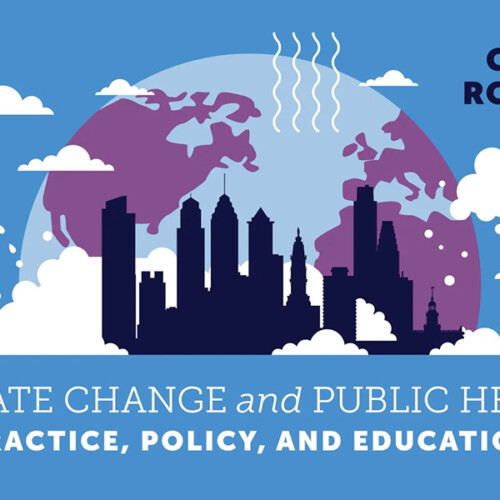 Promotional flier for upcoming webinar focusing on climate change and public health