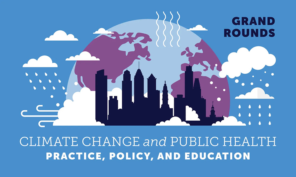 Promotional flier for upcoming webinar focusing on climate change and public health
