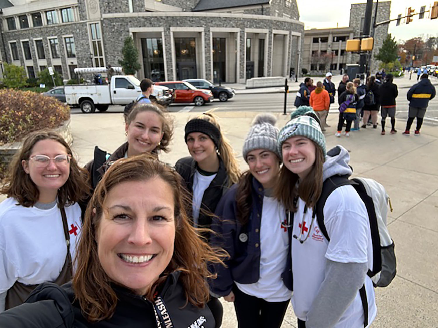 Erin Wolf (front) and a group of PA students at the Fall Festival.
