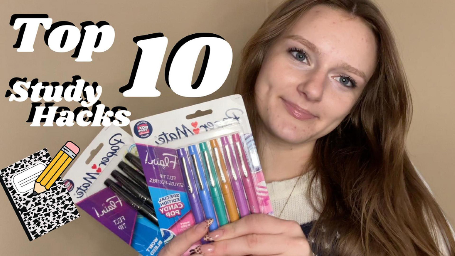 Devon Young ’28 holding study supplies with text that reads 