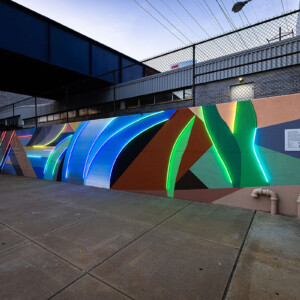 A colorful mural in West Philadelphia designed by David Guinn