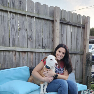 Lauren Fitzgerald ’28 and her dog.