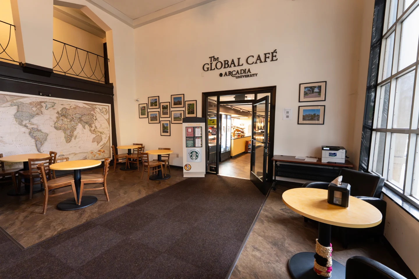 The entrance to the Global Cafe at the Oak Summit Apartments with the doors open.