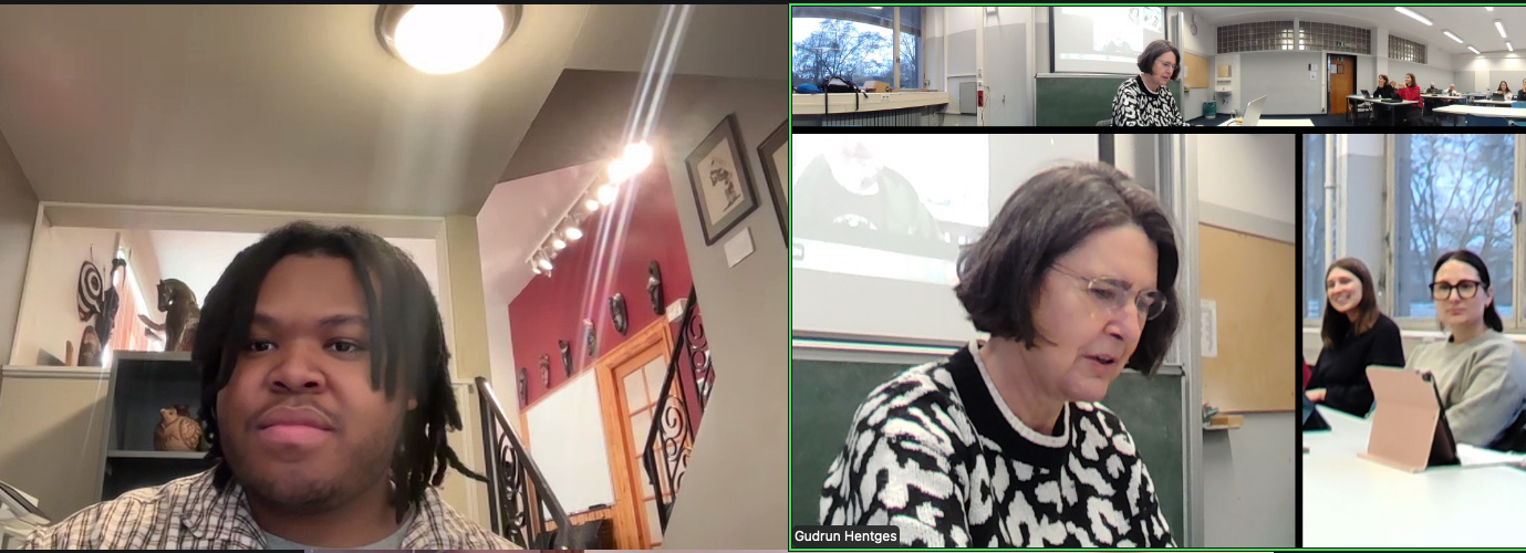 Robert Teemer '27 joins a class at the University of Cologne in Germany via Zoom