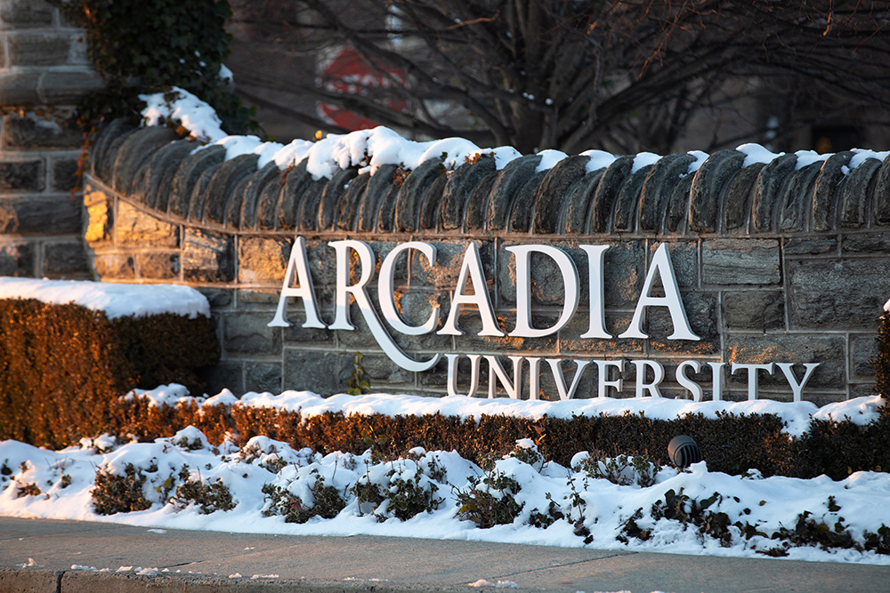 Arcadia sign in the snow