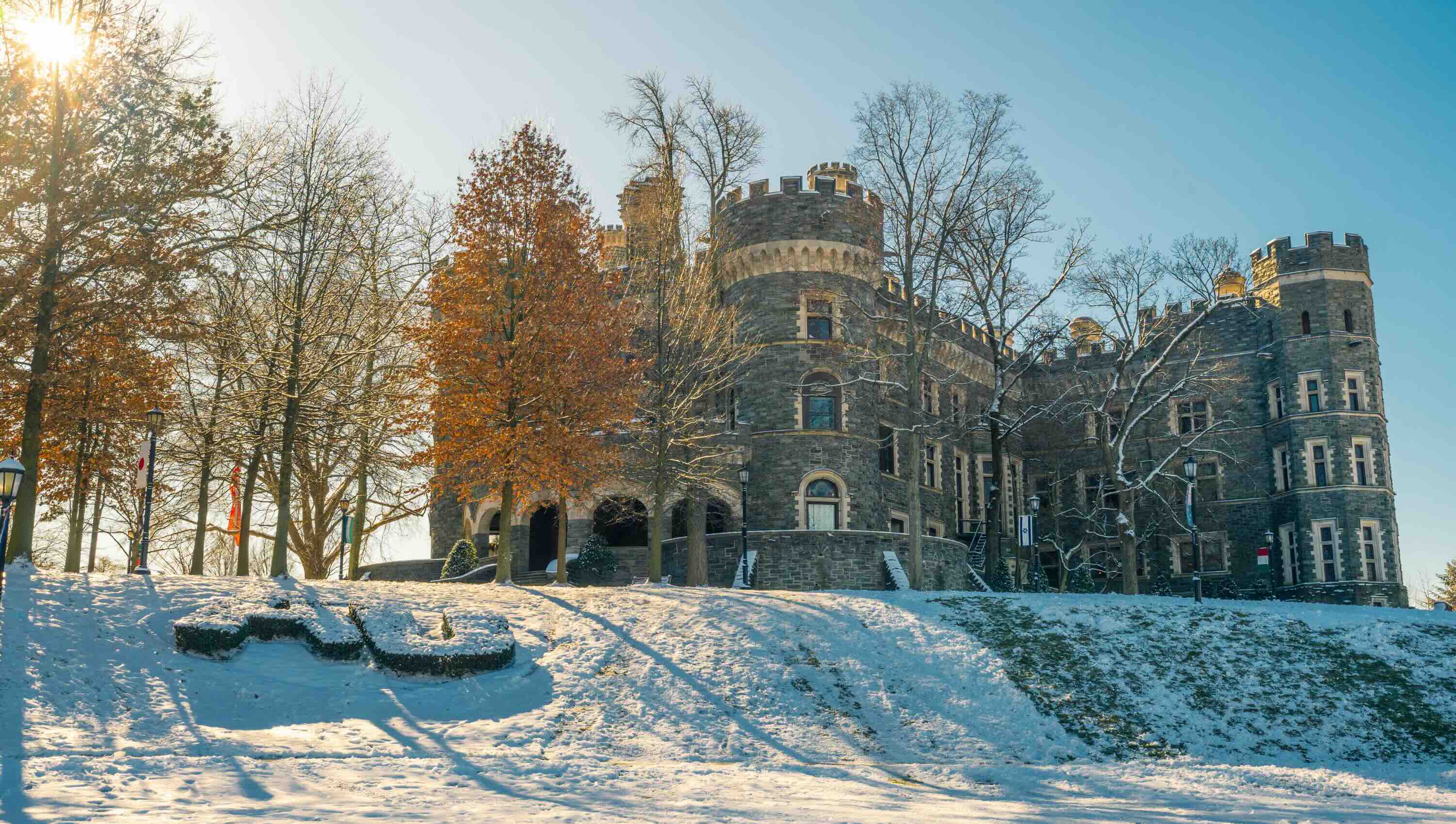 Grey Towers Castle on a snowy day.
