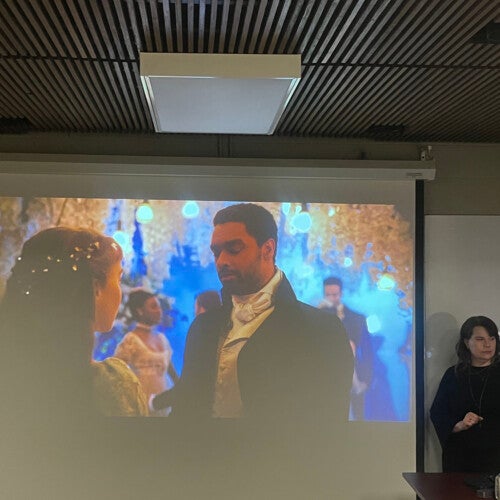 JJ Demetrius's class watching Bridgerton on Netflix.