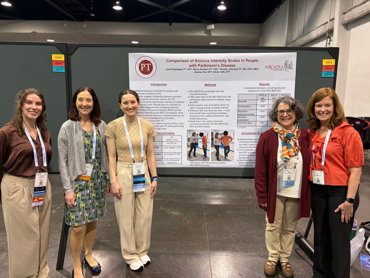 Andrea Vira ’26DPT and Olivia Yaffe ’26DPT, with Dr. Janet Readinger, Dr. Marty Eastlack, and Dr. Therese Johnston at CSM.