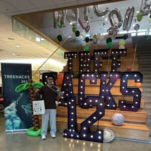 Ular Kimsanov ’27 at Treehacks 2026.