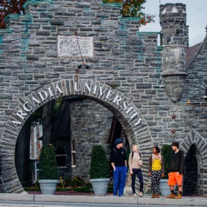 The Arcadia University Gateway Arch prior to its being disassembled.