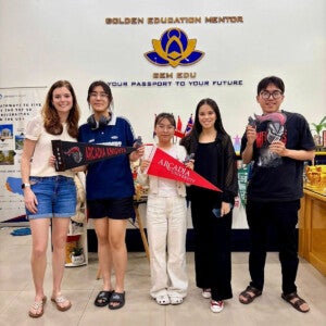 Jessica Ketterlinus meets with prospective students in Danang City at GEM Recruiting Agency’s office