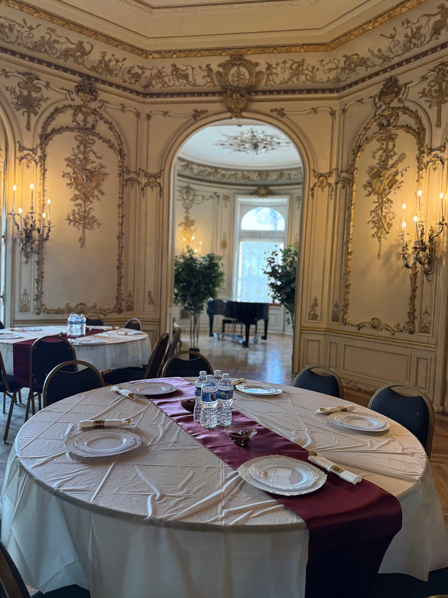 Tables set in Grey Towers Castle's Mirror Room for AMU's Iftar.