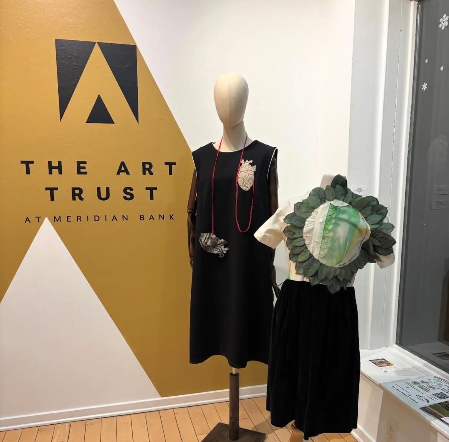 Two pieces of Carole Loeffler's "And So It Goes" at the Art Trust at Meridian Bank.