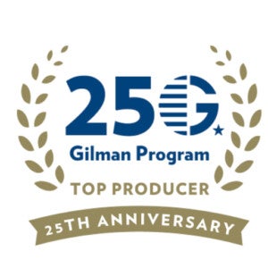 A logo that reads "250 Gilman Program Top Producer 25th Anniversary"