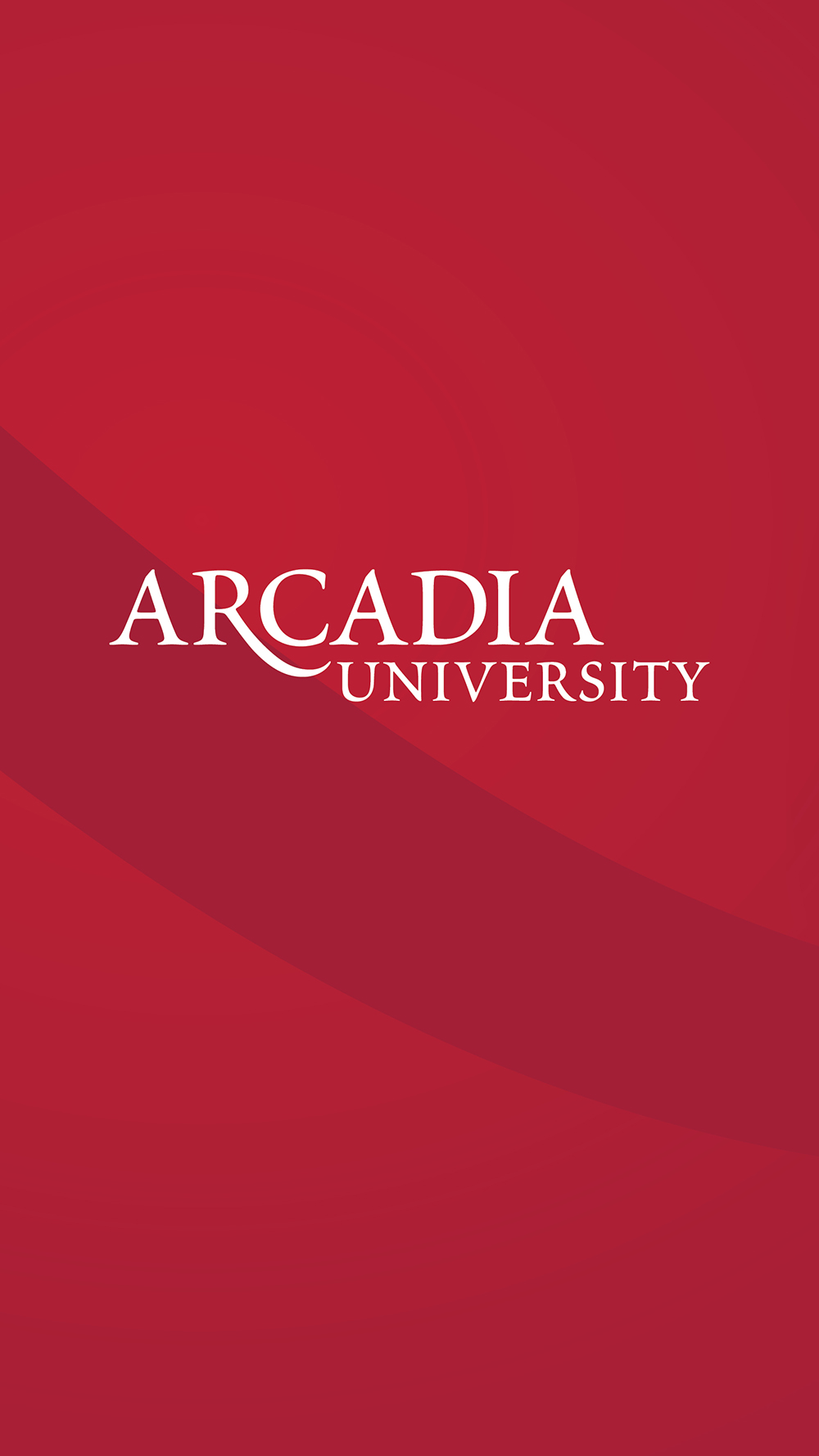 An Arcadia-themed cell phone wallpaper in Arcadia's signature scarlet color. Text reads: Arcadia University.