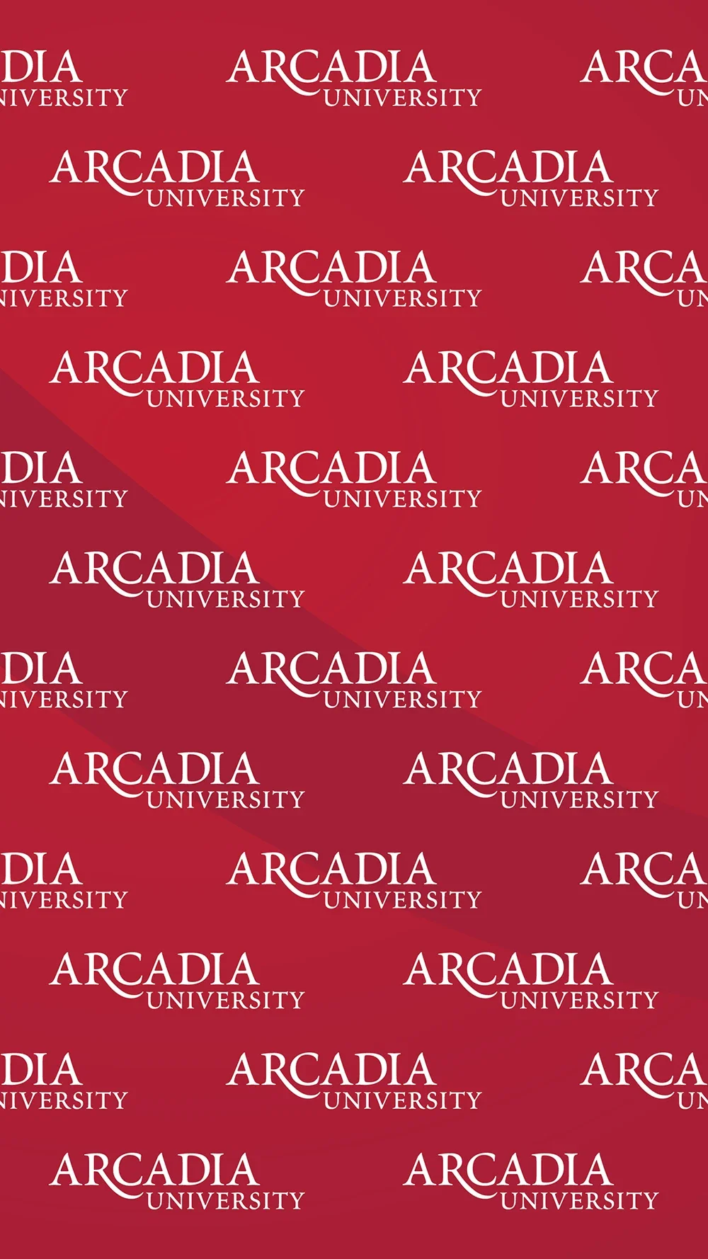 An Arcadia-themed cell phone wallpaper in Arcadia's signature scarlet color. The Arcadia University logo is depicted in a repeated pattern in white.