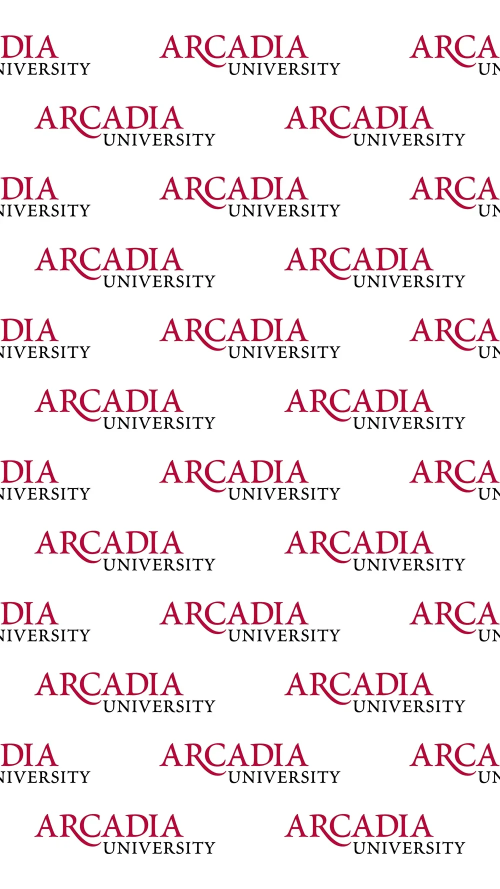An Arcadia-themed cell phone wallpaper in Arcadia's signature scarlet color. The Arcadia University logo is depicted in a repeated pattern in white.