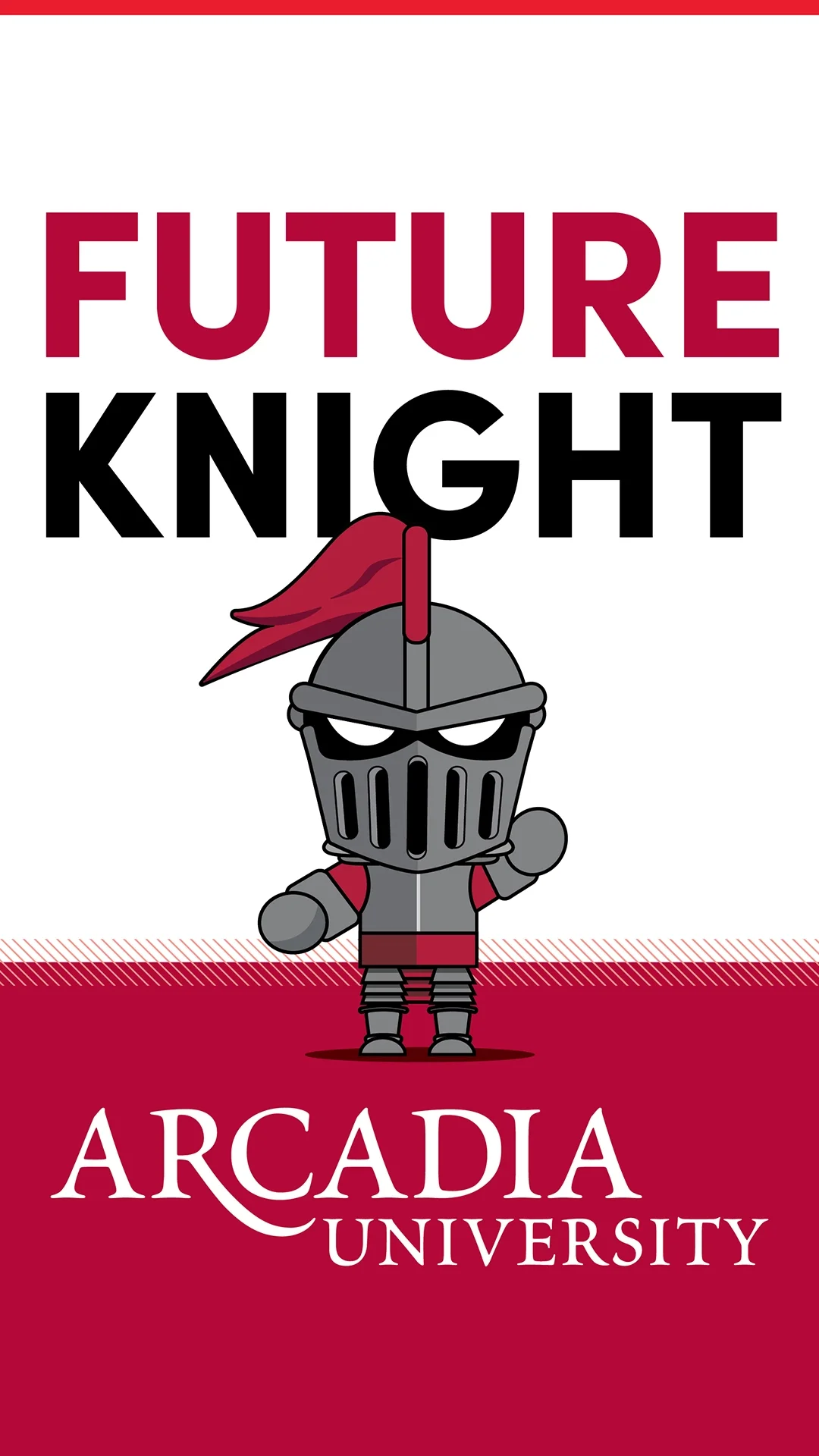 An Arcadia-themed Instagram story depicting a cartoon logo of Archie the Knight in the middle. Text reads: Future Knight. Arcadia University.