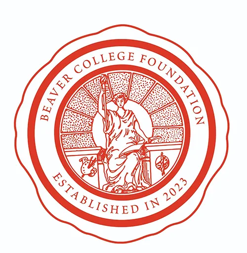 The red and white seal for the Beaver College Foundation (BCF) has a circle shape.