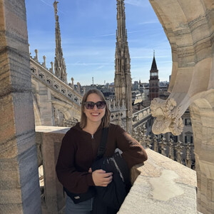 Alyssa Johnson ’26MPH on top of a cathedral.