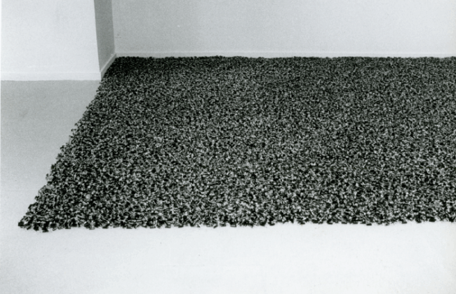 Photo of a black rug on the floor