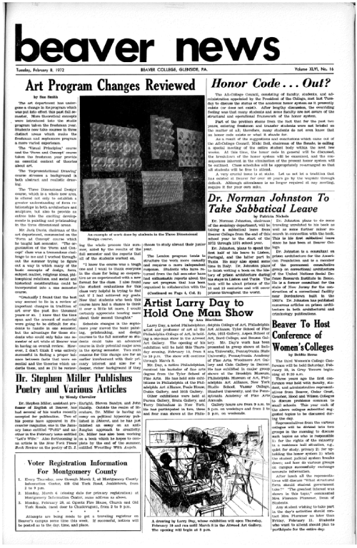 Black and white newspaper that mentions Larry Day.