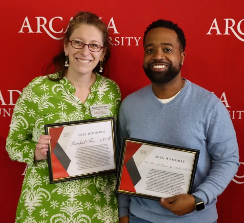 Knights at Work winners Dr. Stephen Tyson, Jr. '13M, '23EdD and Rachel Fox '15M.
