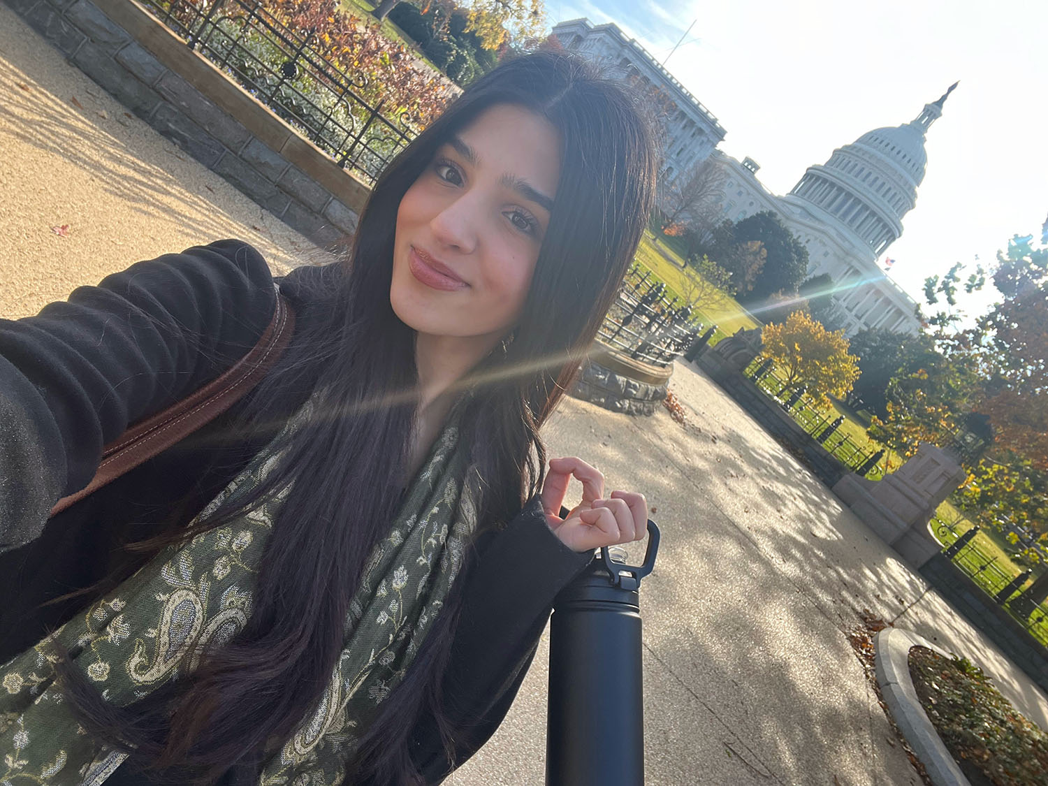 Diana Alhalaygah ’26 in front of the U.S. Capitol.