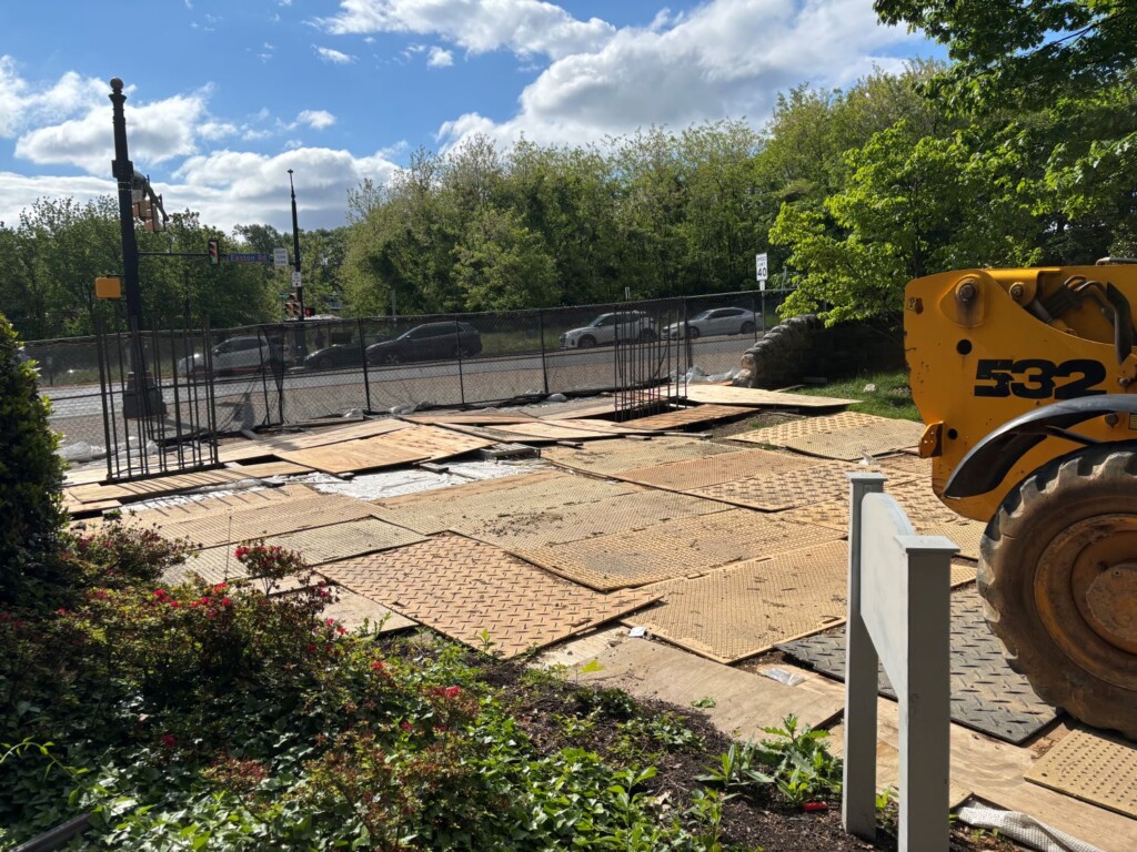 During week four, construction shows progress for rebar phase of The Rosemary D. Blankley ’57 Gatehouse Arch and Walkway.