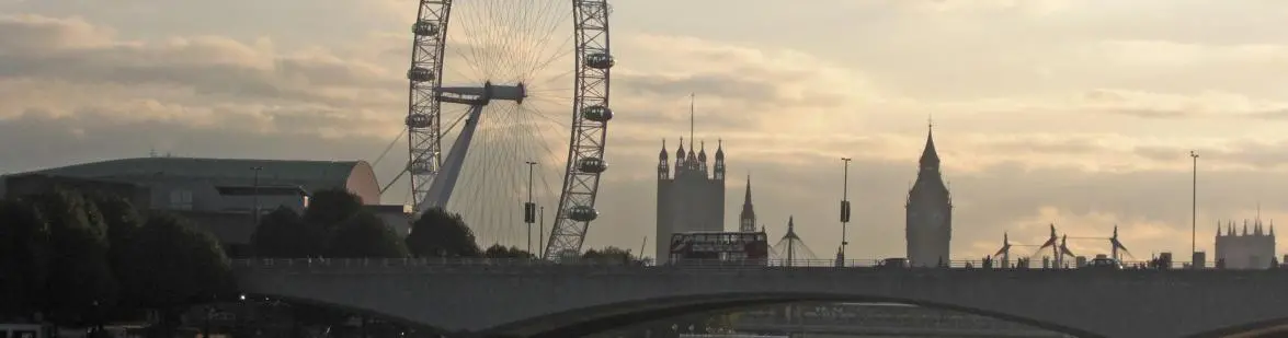 Silhouettes of London's Big Ben Tower and The London Eye ferris wheel