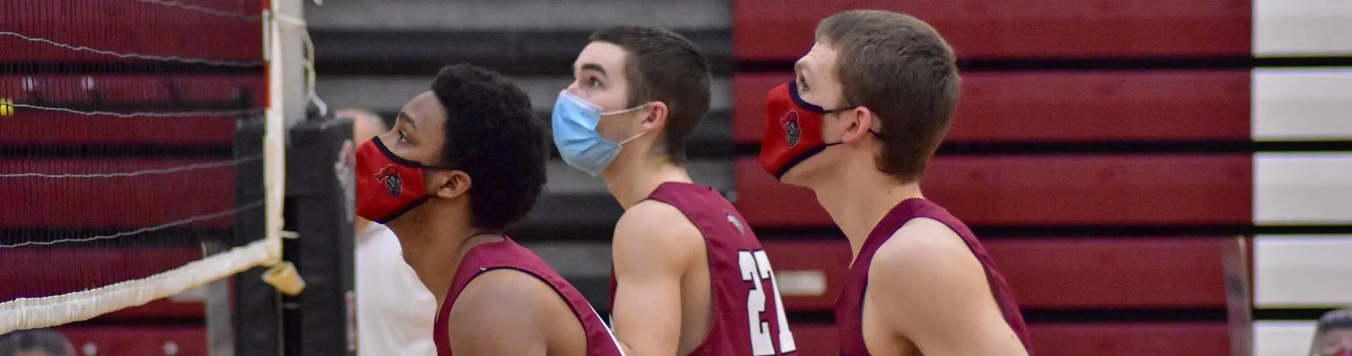 Men's Volleyball players return to the court wearing masks after COVID-19 shutdowns halted athletic events around the world