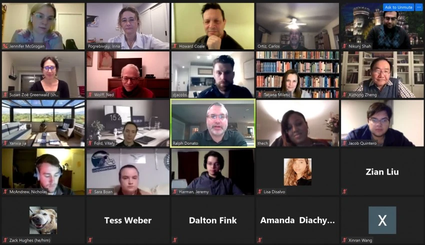 Gallery view freeze frame of the Math and Science department team in a zoom meeting.
