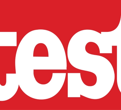 The test logo in white color with a red background