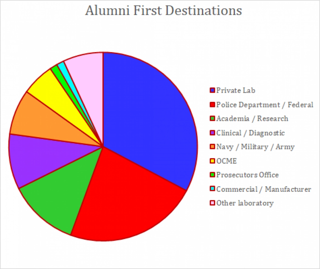 Alumni First Destinations pie chart shows employment
