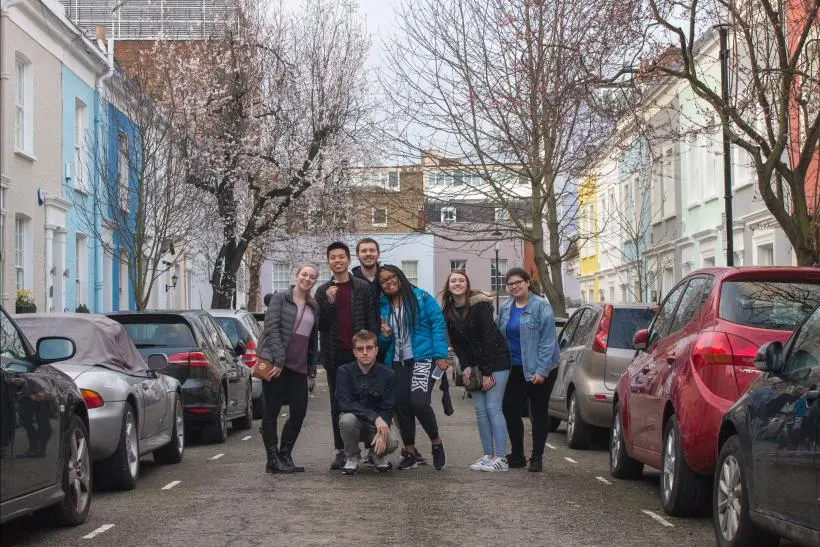 Arcadia students enjoy a walk on a European side street.