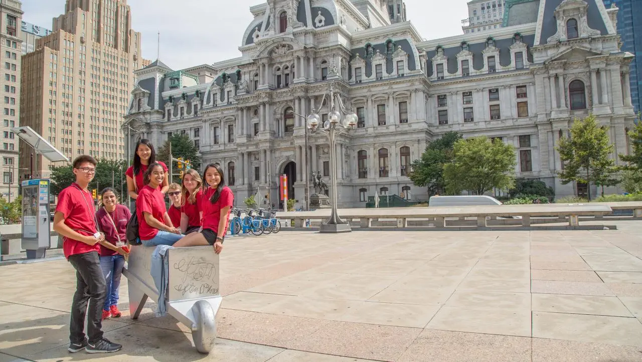 Seven students visit the historical Philadelphia City Hall.